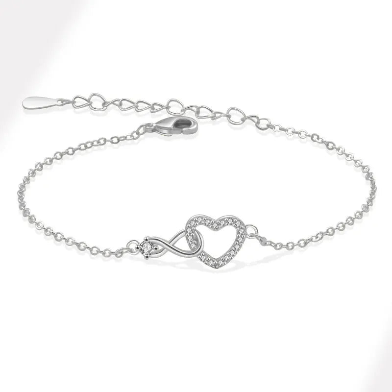 925 Sterling Silver/Gold Heart Crystal Charm Bracelet