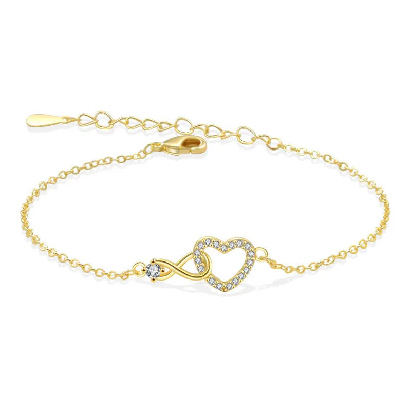 925 Sterling Silver/Gold Heart Crystal Charm Bracelet