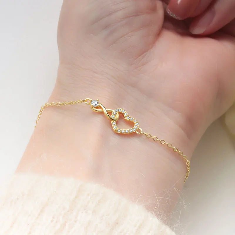 925 Sterling Silver/Gold Heart Crystal Charm Bracelet