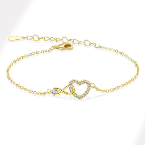 925 Sterling Silver/Gold Heart Crystal Charm Bracelet