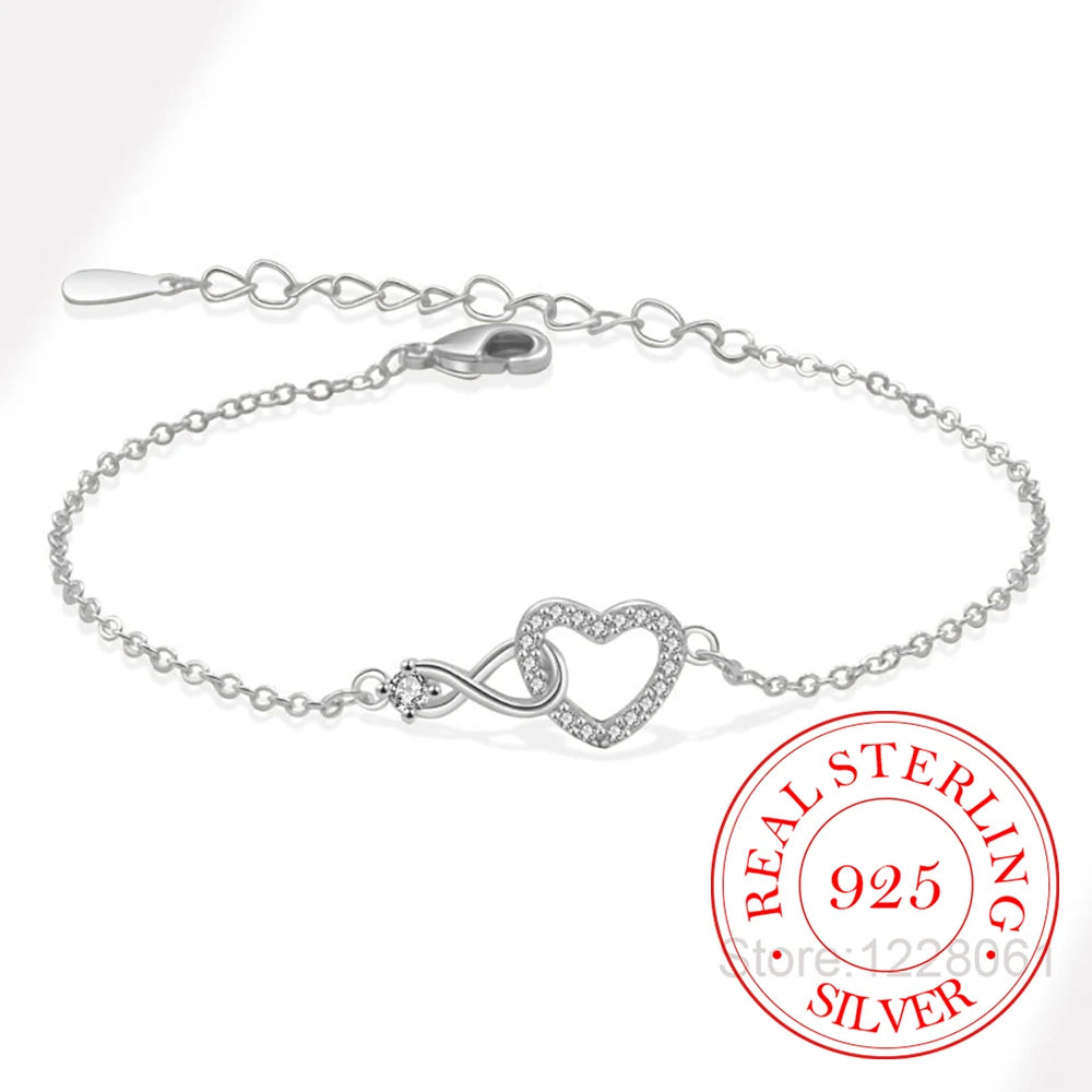 925 Sterling Silver/Gold Heart Crystal Charm Bracelet