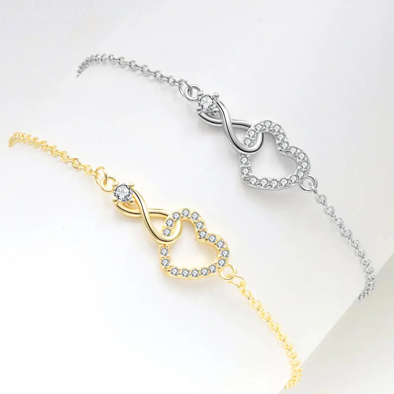 925 Sterling Silver/Gold Heart Crystal Charm Bracelet